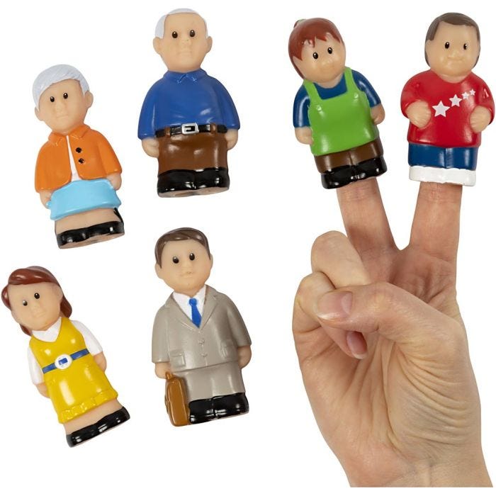 Fingerdukker, Familie, str. 8 cm, 6 stk./ 1 pk.