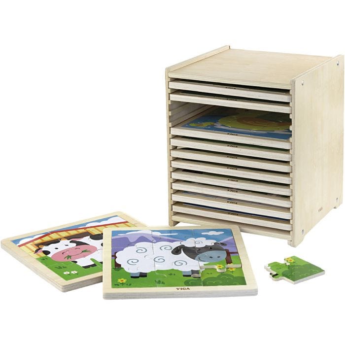 VIGA puslespillreol med 12 puslespill, str. 23x27,5x23,5 cm, 12X9 brikker, 12 deler/ 1 sett