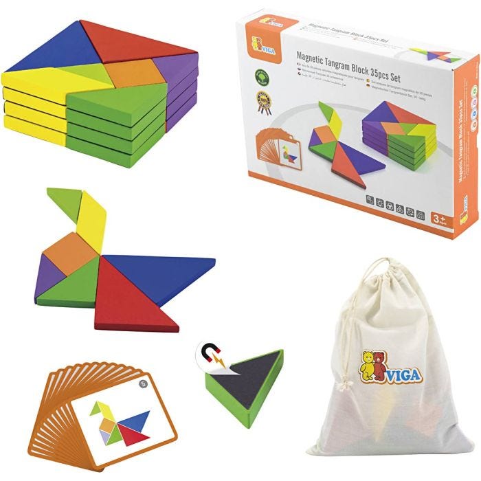 VIGA Magnetisk Tangram, H: 1 cm, L: 10 cm, B: 10 cm, 35 deler/ 1 pk.