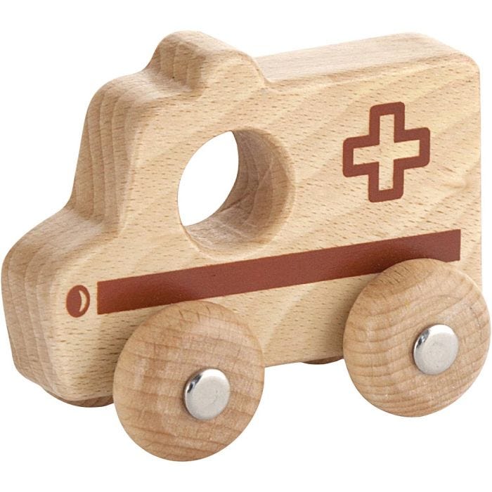 VIGA Lekebil i tre, Ambulanse, H: 4,2 cm, L: 9 cm, B: 7,5 cm, 1 stk.