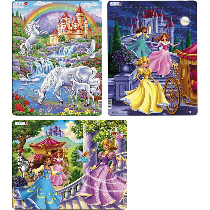Puslespill prinsesser, str. 28,5x36,5 cm, 24-40 brikker, 3 stk./ 1 pk.