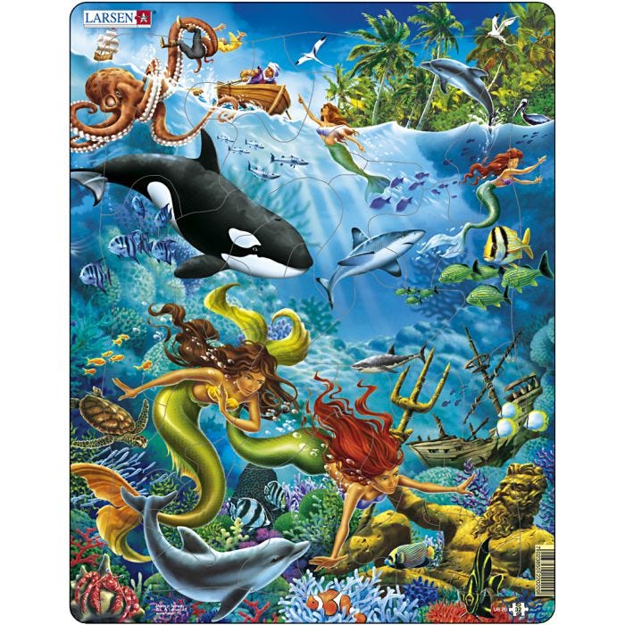 Puslespill, Havfruer , str. 28,5x36,5 cm, 30 brikker, 1 stk.