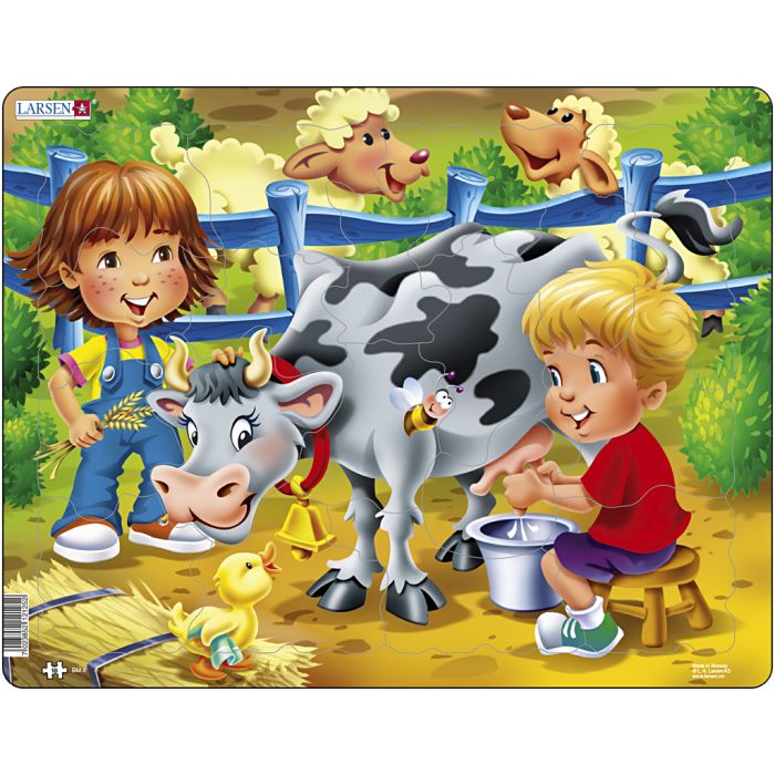 Puslespill, barn melker ku, str. 28,5x36,5 cm, 18 brikker, 1 stk.