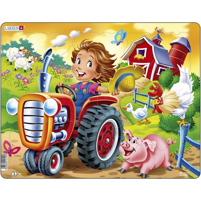 Puslespill, barn på traktor, str. 28,5x36,5 cm, 15 brikker, 1 stk.