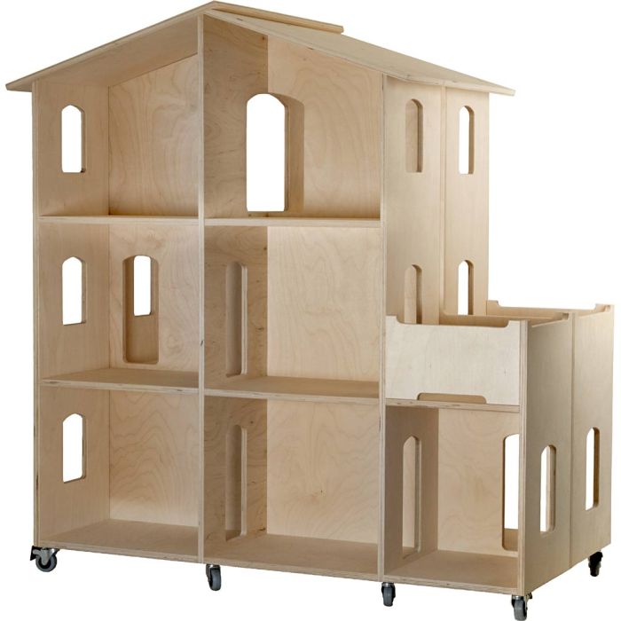 Stort Dukkehus på Hjul, H: 120,7 cm, L: 60,5 cm, B: 123 cm, 1 stk.