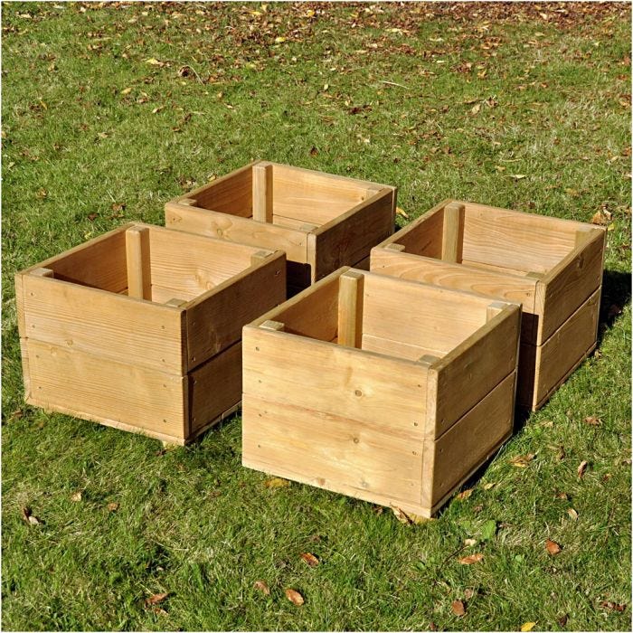 Plantekasser i tre, H: 33 cm, L: 40, B: 40 cm, 4 stk., 4 stk./ 1 stk.