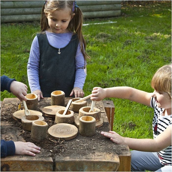 Sølekakesett i naturlig tre, 1 pk.