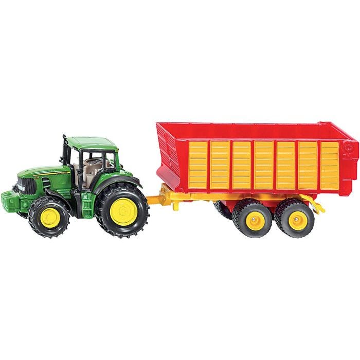 Siku Traktor med tilhenger, John Deere 1:50, H: 48 mm, L: 169 mm, B: 38 mm, 2 deler/ 1 pk.