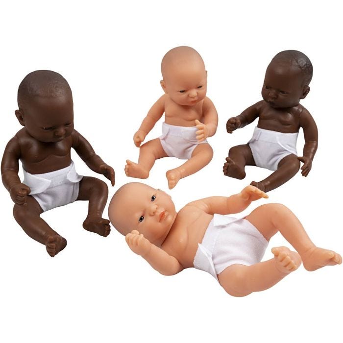 Dukke, Jenter og gutter , str. 24 cm, 4 stk./ 1 pk.