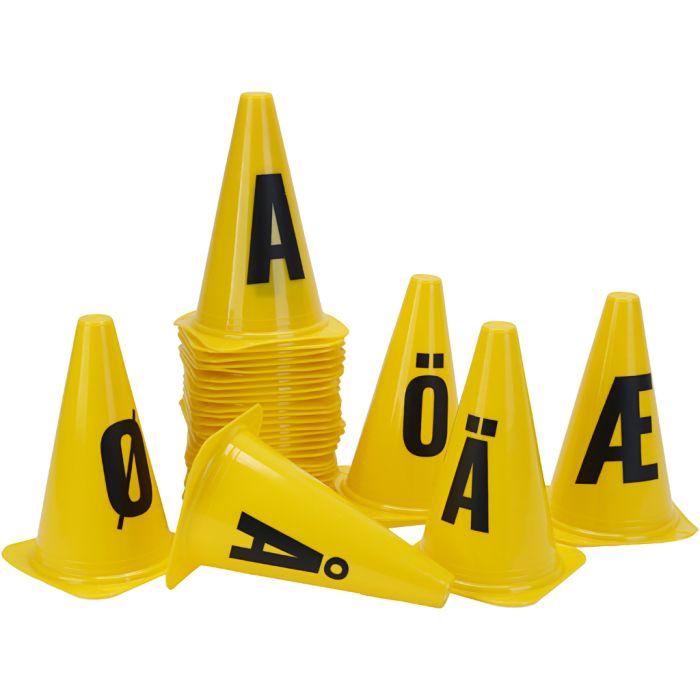 Kjegler med bokstaver, str. 23 cm, 31 stk./ 1 sett