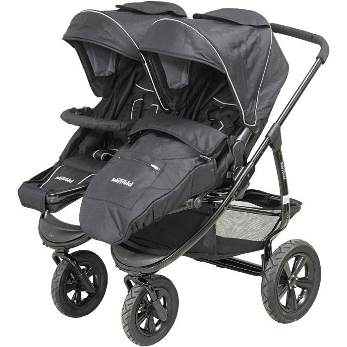 Babytrold tvillingtrille, 90x77x117 cm, svart, 1 stk.