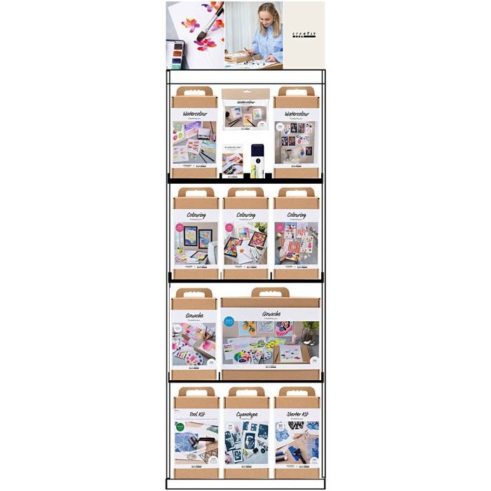 Gulvdisplay, umontert, Kunstartikler, voksen, H: 1580 mm, L: 600 mm, B: 400 mm, 84 pakker/ 1 stk.