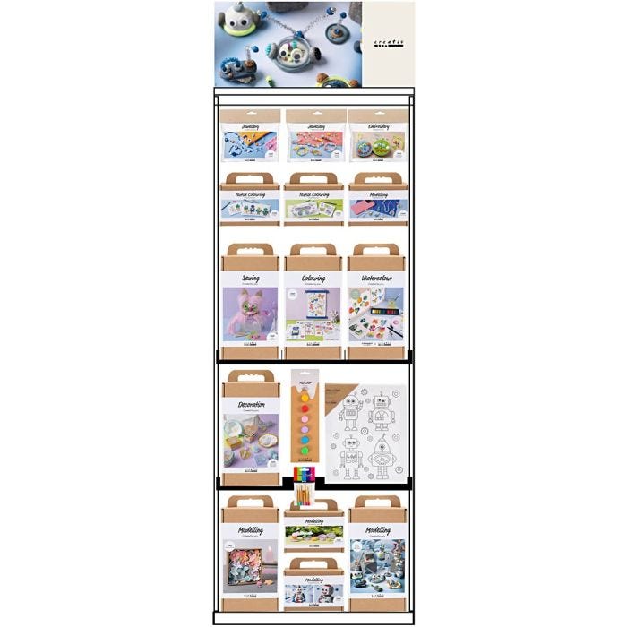 Gulvdisplay, umontert, Nye hobbyartikler til barn, H: 1580 mm, L: 600 mm, B: 400 mm, 97 pakker/ 1 stk.