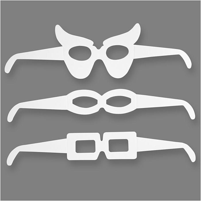 Briller, H: 4,5-10 cm, L: 32 cm, 230 g, hvit, 16 stk./ 1 pk.