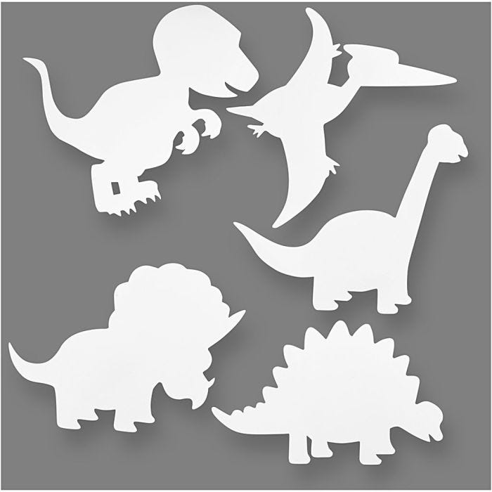 Dinosaurer, H: 15-22 cm, B: 24-25 cm, 230 g, hvit, 16 stk./ 1 pk.