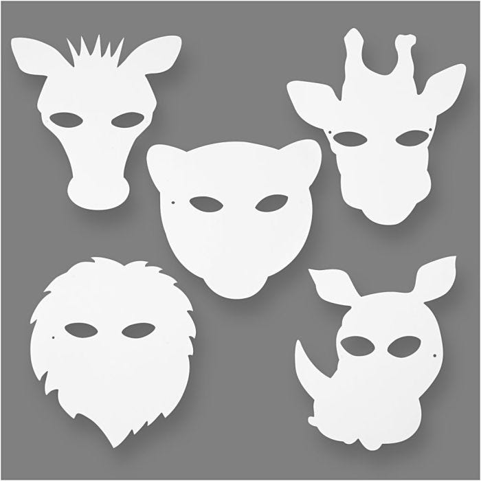 Jungelmasker, H: 22,5-25 cm, B: 20,5-22,5 cm, 230 g, hvit, 16 stk./ 1 pk.
