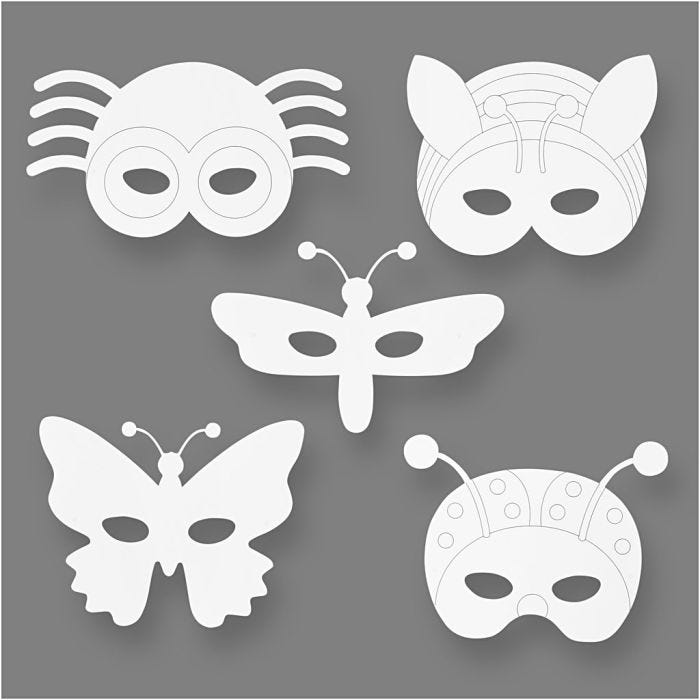 Insektmasker, H: 14-17 cm, B: 19,5-23 cm, 230 g, hvit, 16 stk./ 1 pk.