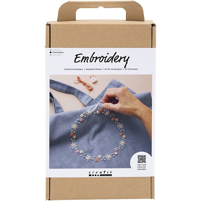 DIY Kit Broderi, Mulepose, dueblå, 1 pk.