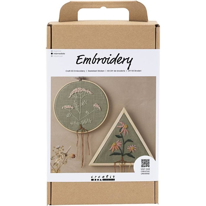 DIY Kit Broderi, Broderirammer, støvete grønn, 1 pk.