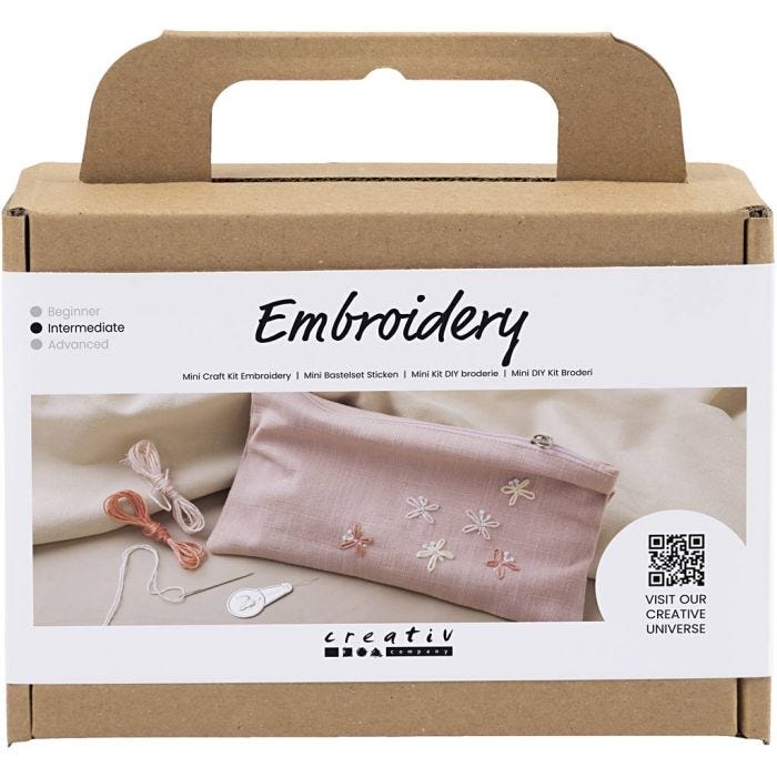 Mini DIY Kit Broderi, Clutchveske, støvete rosa, 1 pk.
