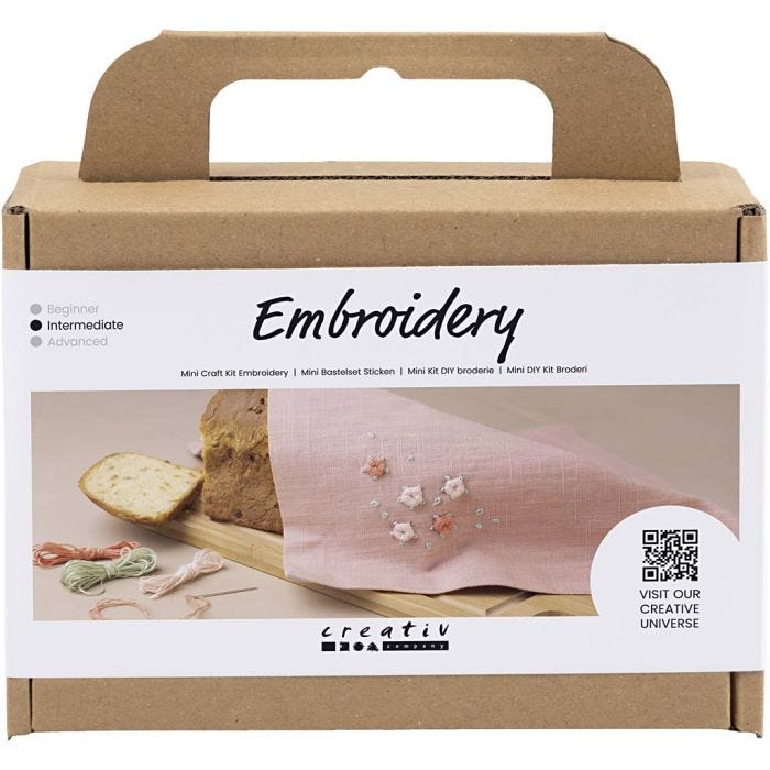 Mini DIY Kit Broderi, Stoffserviett, støvete rosa, 1 pk.