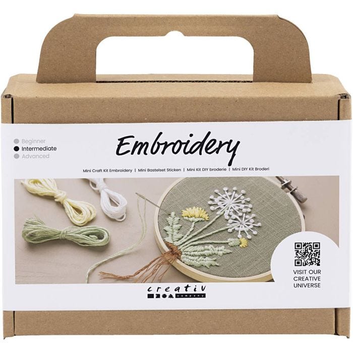 Mini DIY Kit Broderi, Broderiramme, støvete grønn, 1 pk.