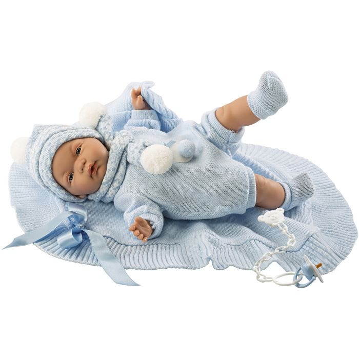 Babydukke, Lyseblå klær, 38 cm, 1 stk.
