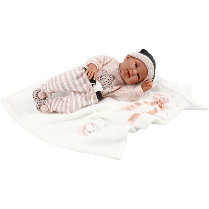 Babydukke, rosa klær, 43 cm, 1 stk.