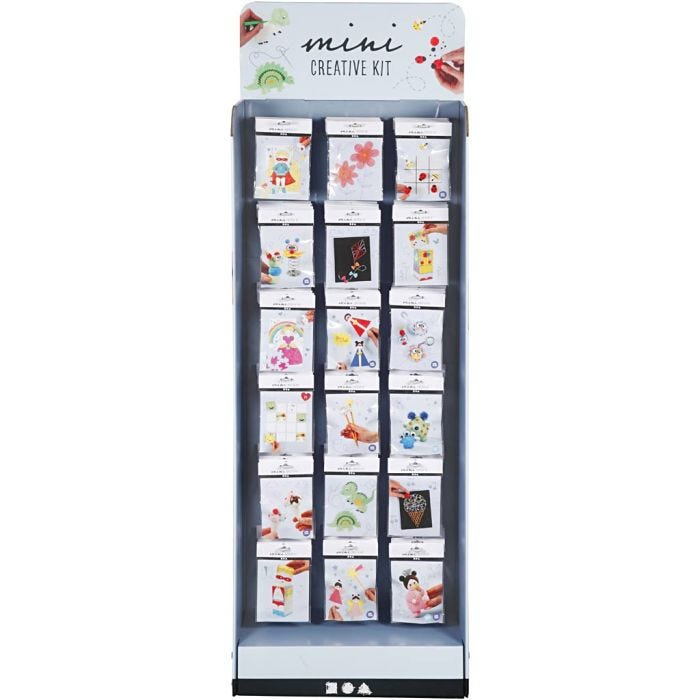 Gulvdisplay med Mini DIY Kit, H: 1500 mm, B: 580 mm, hvit, 108 sett/ 1 pk.