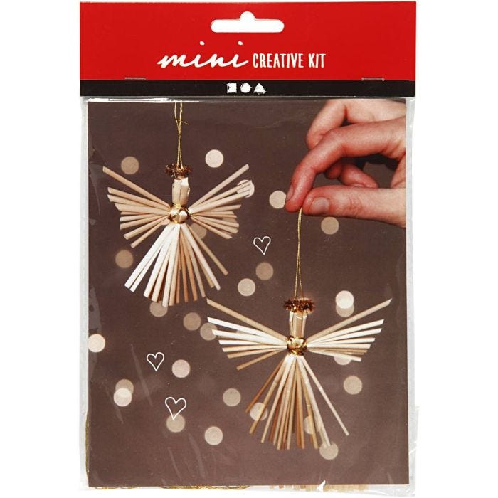 Mini DIY Kit, engel av halm, 8 cm, 1 pk.
