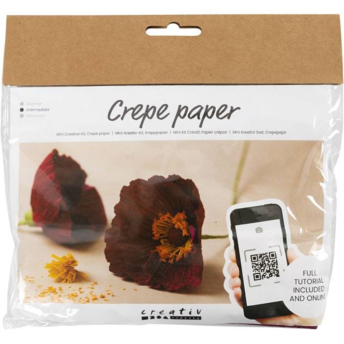 Mini DIY Kit Kreppapir, Valmuer, Strekk-/krep: 180%, 105 g, 1 pk.