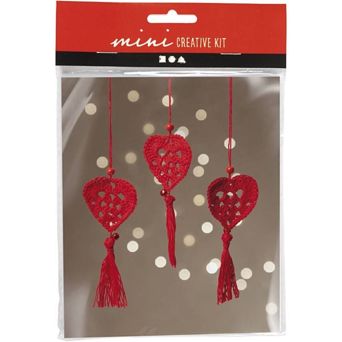 Mini DIY Kit Hekling, Hjerter, 1 pk.