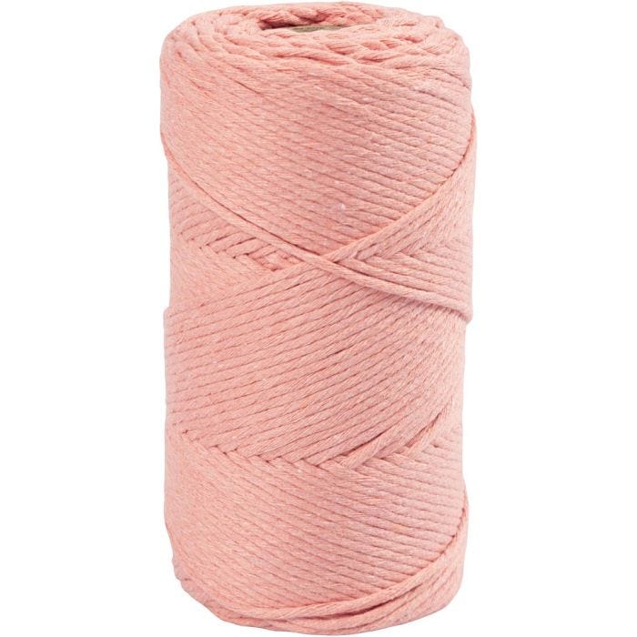 Macramè-Snor, L: 198 M, dia. 2 mm, rosa, 330 g/ 1 rl.