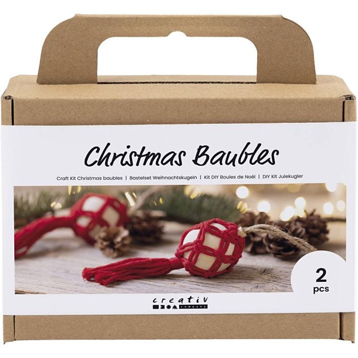 DIY Kit Julekuler, Macramé, julerød, 1 pk.