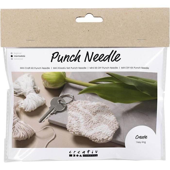 Mini DIY Kit Punch Needle, Nøkkelanheng, beige, 1 pk.