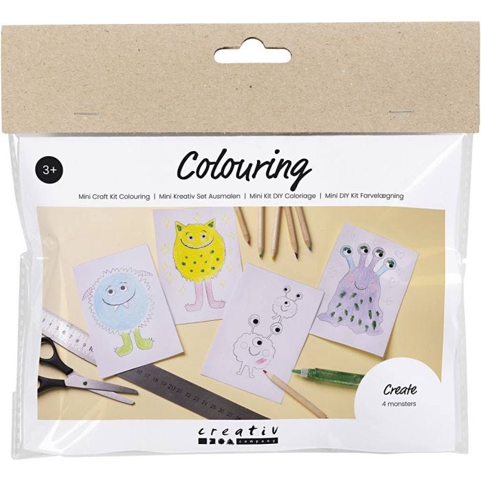 Mini DIY Kit Fargelegging, Monster, ass. farger, 1 pk.