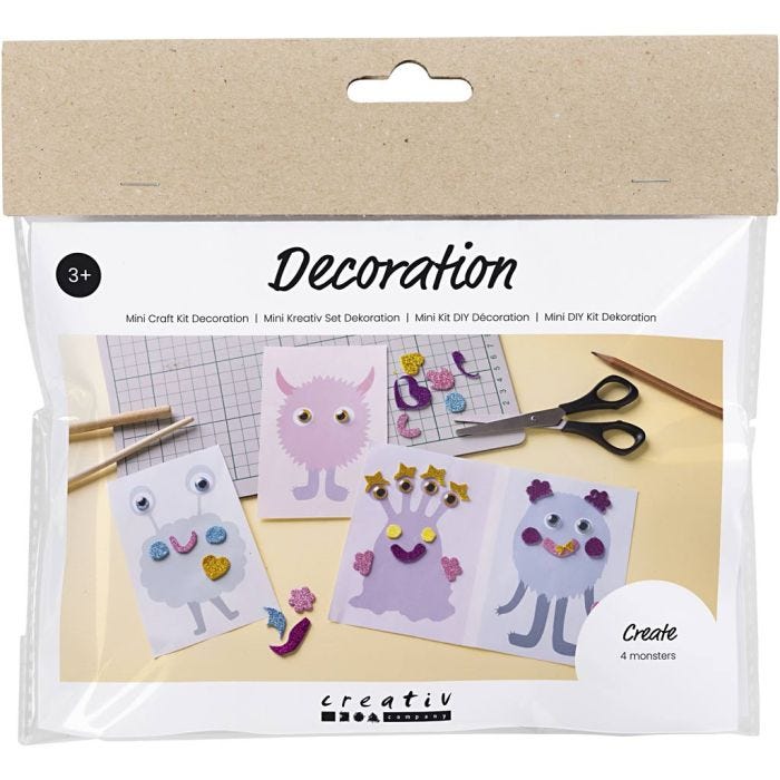 Mini DIY Kit Dekorasjon, Monstercollage, pastellblå, pastellgrønn, pastellpink, pastelllilla, 1 pk.