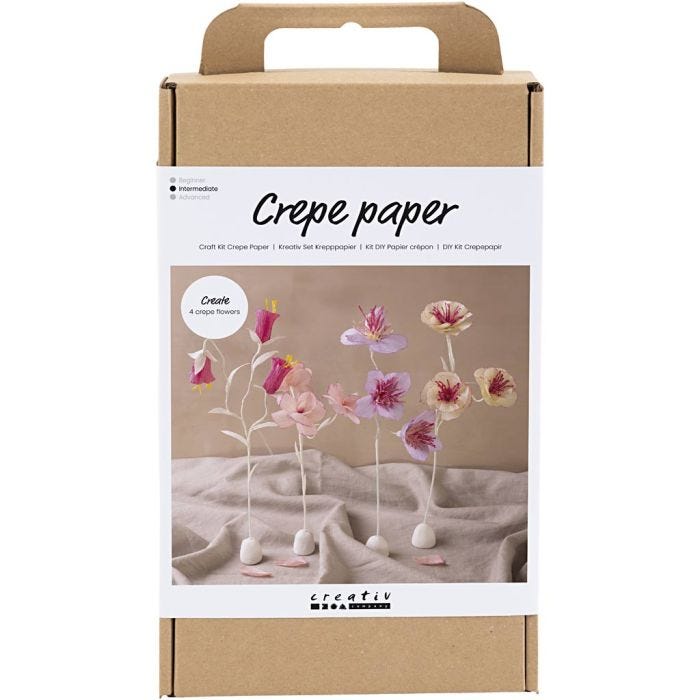 DIY Kit Kreppapir, Blomster, pastellfarger, 1 pk.