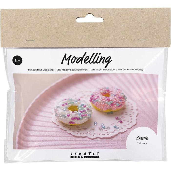 Mini DIY Kit Modellering, Donuts, pink, turkis, hvit, gul, 1 pk.