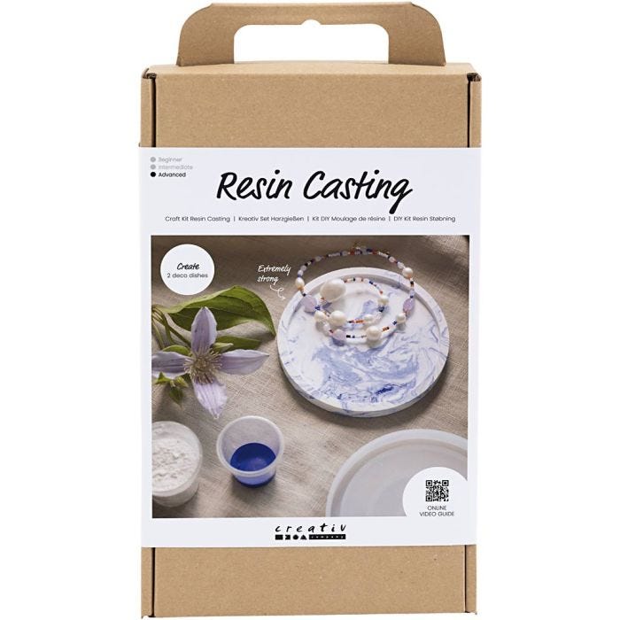 DIY Kit Resin Støping, Rundt brett med marmorering, blå, hvit, 1 pk.