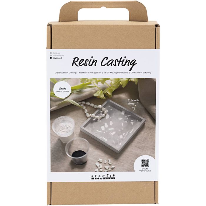 DIY Kit Resinstøping, Firkantet brett med terrazzo, svart, hvit, 1 pk.