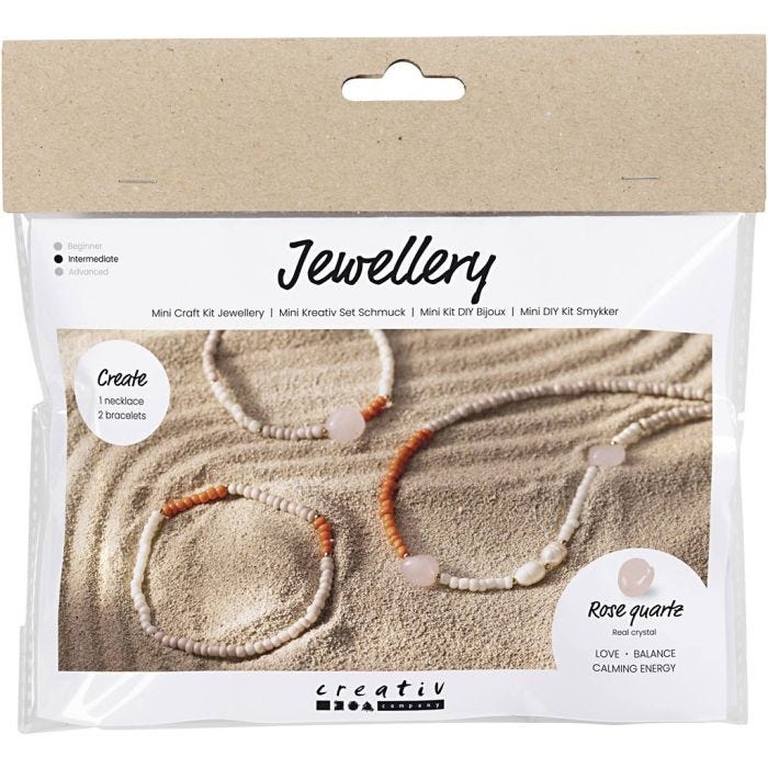 Mini DIY Kit Smykker, Rosekvarts halskjede og armbånd, 1 pk.