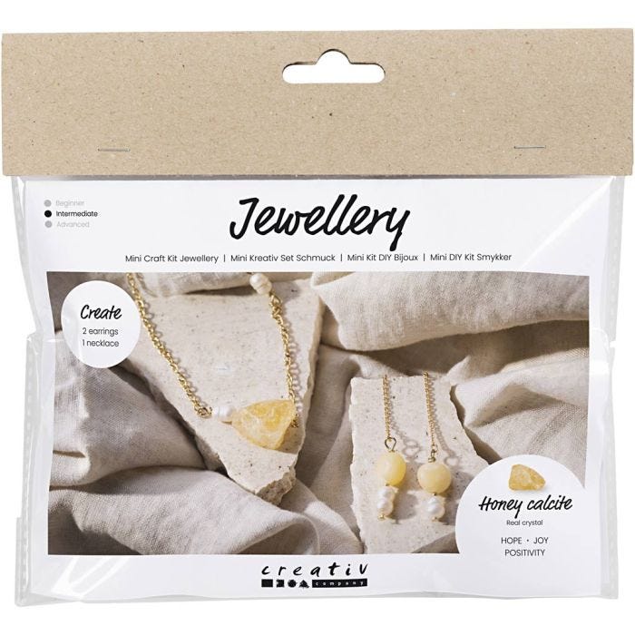 Mini DIY Kit Smykker, Honning Calcite halskjede og øreringer, 1 pk.