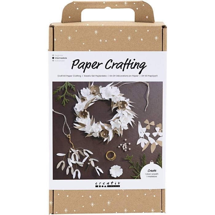 DIY Kit Papirpynt, Krans, hvit, lys natur, 1 pk.