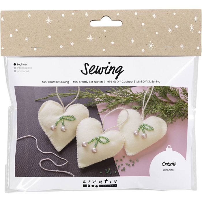 Mini DIY Kit Sying, Hjerter, off white, 1 pk.