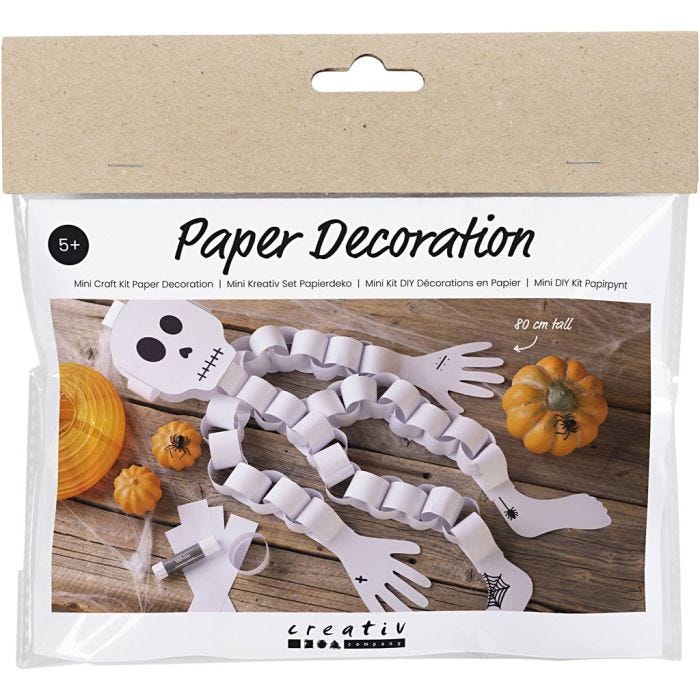 Mini DIY Kit Papirdekorasjoner, Skjelett, svart/hvit, 1 pk.