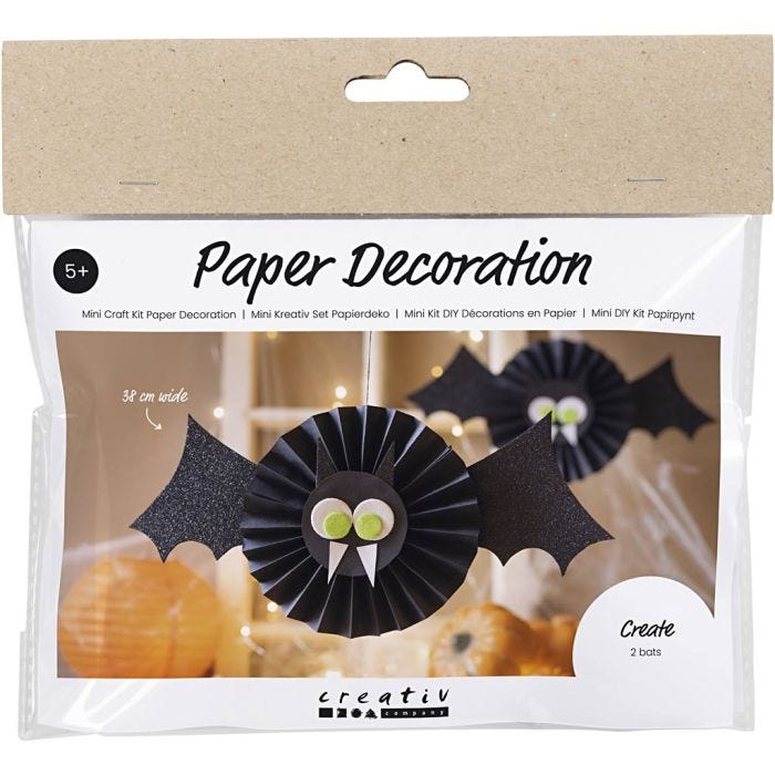 Mini DIY Kit Papirdekorasjoner, Flaggermus, svart, hvit, 1 pk.