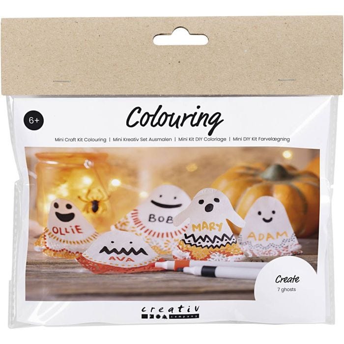Mini DIY Kit Fargelegging, Spøkelser, svart, lys orange, mellomorange, hvit, 1 pk.