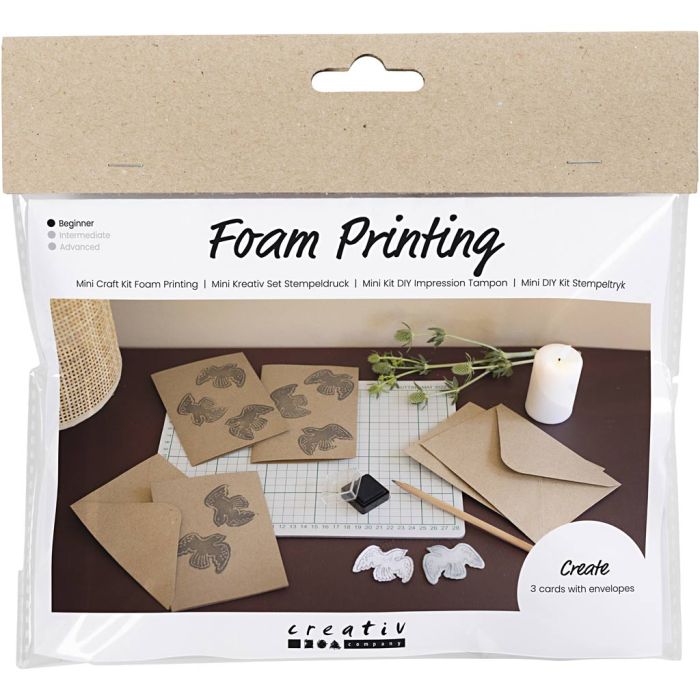 Mini DIY Kit Stempeltrykk, Kort med duer, beige, 1 pk.
