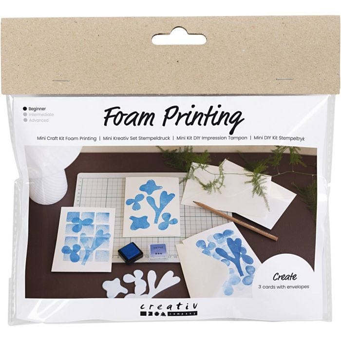 Mini DIY Kit Skumtrykk, Kort med design, hvit, off white, 1 pk.